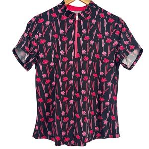 Tail White Label Women Short Sleeve 1/4 Zip Mock Neck Golf Polo Dancing Stems M